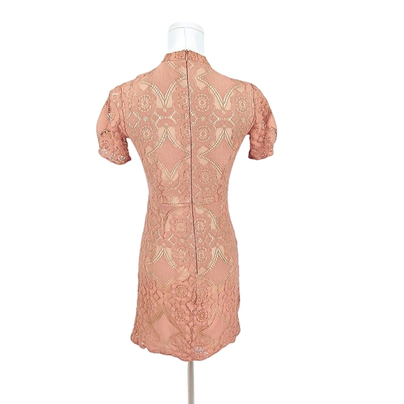 Altar’d State Blush Pink Lace Mini Dress Short Sleeve High Neck XS - Picture 3 of 9